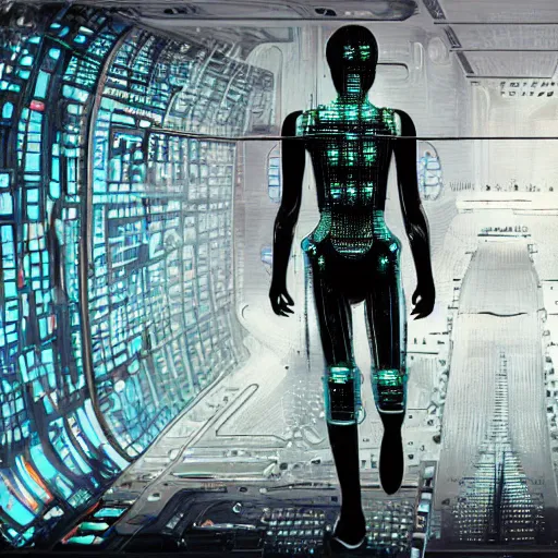 Prompt: a hyper - detailed fine painting of a synthetic man ( cyber - organic ), dystopian concept art