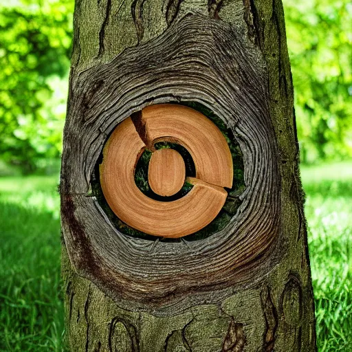 Prompt: Letter O logo of cross section of tree trunk with rings