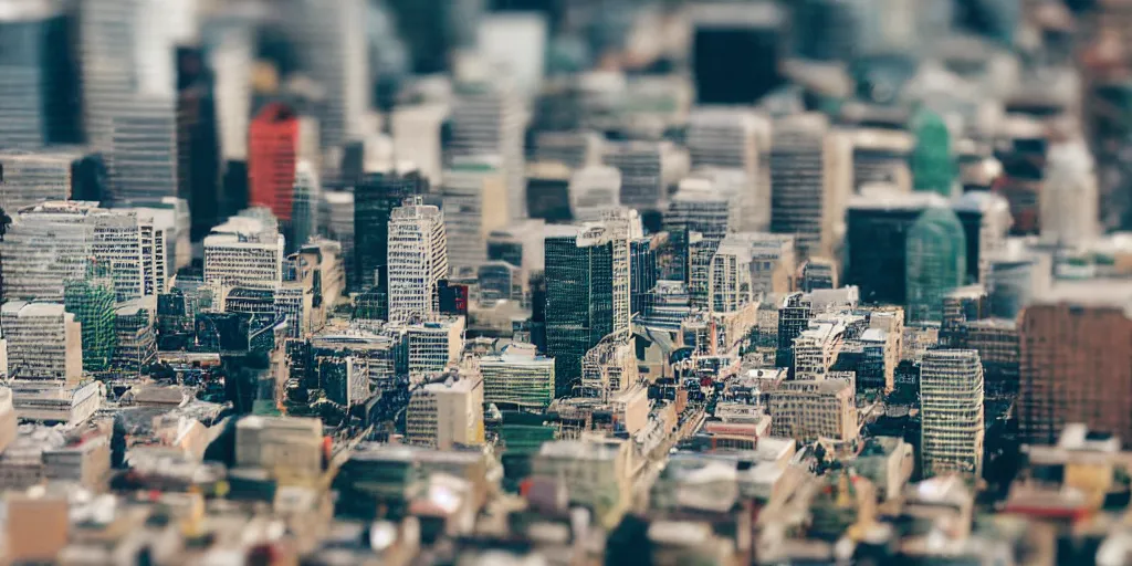 Image similar to a miniature diorama of downtown montreal, macro photography, tilt shift