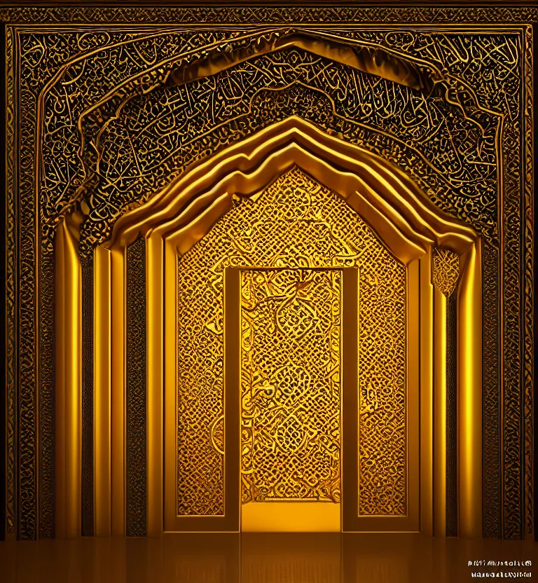 Prompt: an islamic style ornamental gate into other dimension, gold, ornament, intarsia, portal, doorway, dynamic lighting, ambient lighting, atmospherical, photorealistic fantasy concept art, trending on art station, stunning visuals, creative, cinematic, ultra detailed