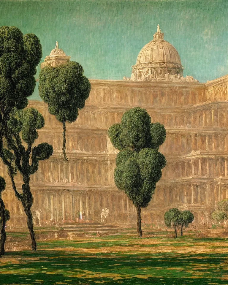 Prompt: achingly beautiful painting of intricate ancient victor emmanuel ii roma on jade background by rene magritte, monet, and turner. giovanni battista piranesi. giuseppe sacconi, ettore ferrari, manfredo manfredi, gaetano koch, pio piacentini