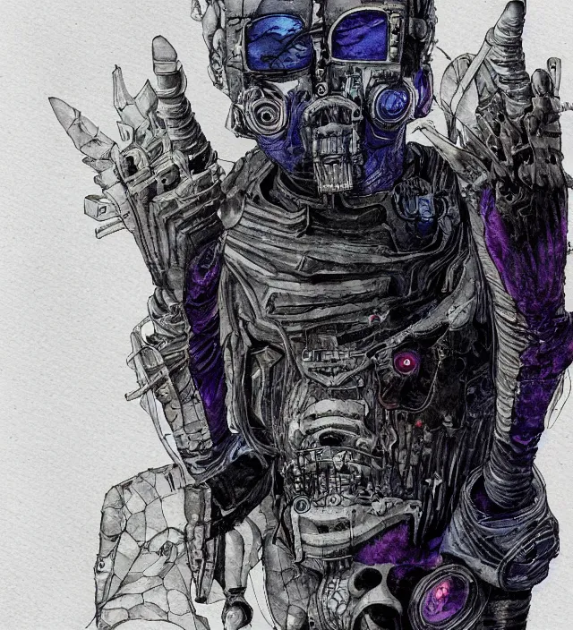 Prompt: a watercolor ink painting of a cyberpunk grimdark demon in the style of jean giraud in the style of moebius trending on artstation deviantart pinterest detailed realistic hd 8 k high resolution