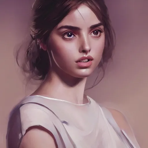 Prompt: portrait of beautiful happy young ana de armas wearing a beautiful silky white dress, half life 2, dishonored 2, painted by greg rutkowski, painted by stanley artgerm, painted by igor kieryluk, digital art, promotional art, trending on artstation