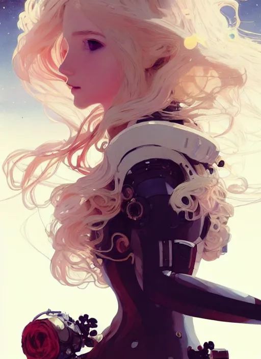 Prompt: highly detailed portrait of a hopeful pretty astronaut lady with a wavy blonde hair, by Greg Tocchini, by Greg Rutkowski, by Ilya Repin, by Alohonse Mucha, by Cliff Chiang, 4k resolution, nier:automata inspired, bravely default inspired, vibrant but dreary but upflifting red, black and white color scheme!!! ((Space nebula background))