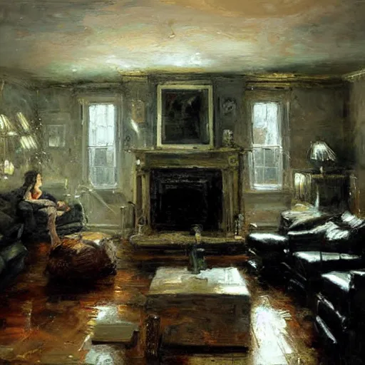 Image similar to modem living room painting by jeremy mann