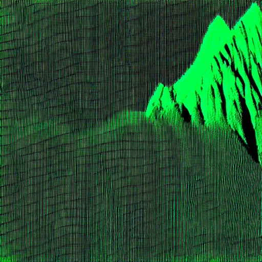 Prompt: Mountain bright HD 4k Green and black Realistic colorful Matrix Glitching code in the style of Ansel Adams