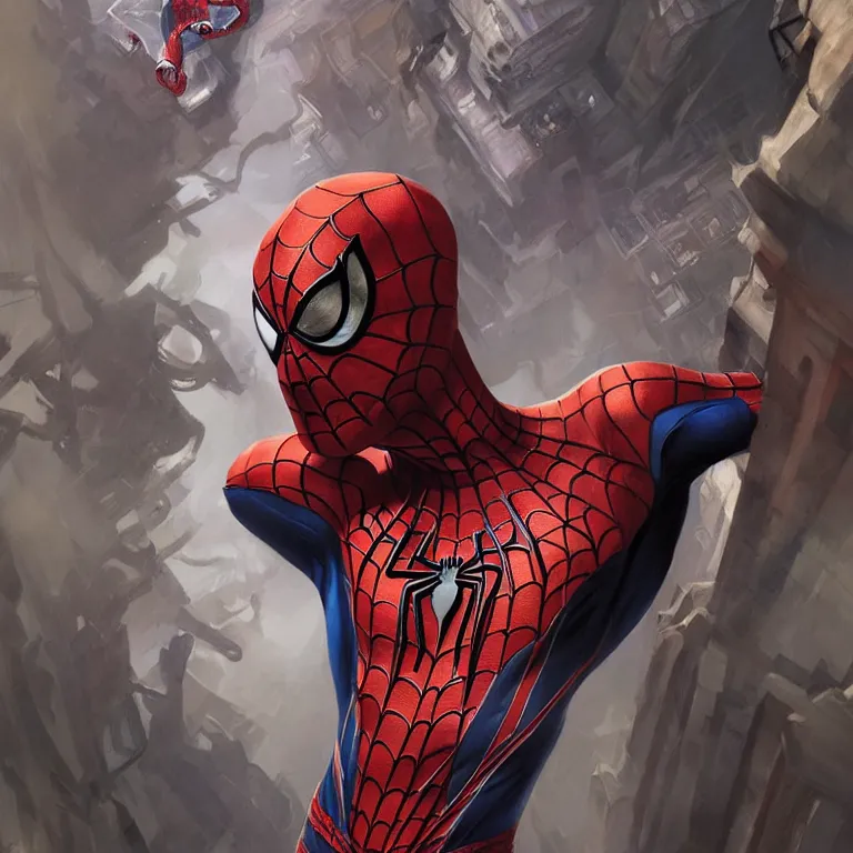 Image similar to portrait of spiderman, D&D, fantasy, highly detailed, digital painting, artstation, smooth, sharp focus, illustration, art by artgerm and greg rutkowski and alphonse mucha