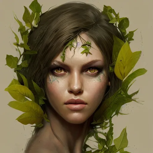 Image similar to dryad, her skin are yellow leaves portrait, highly detailed, headshot, digital painting, trending on artstation, concept art, sharp focus, illustration, art by artgerm and greg rutkowski and magali villeneuve