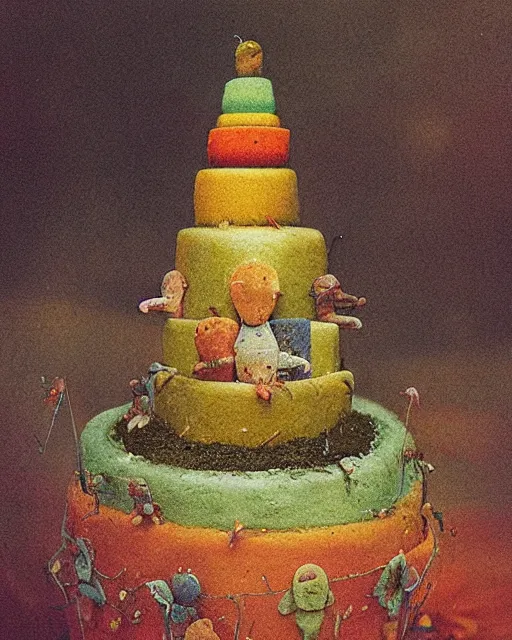 Image similar to photo of a childrens birthday cake designed by beksinski, bokeh