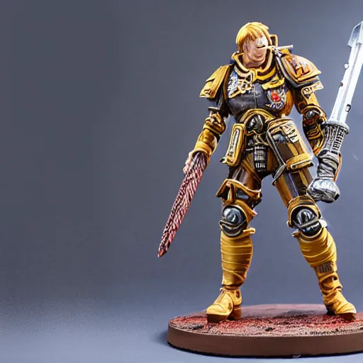 Prompt: 8 0 mm resin detailed miniature of a warhammer 4 0 k cyborg viking warrior, carrying a flaming axe, product introduction photos, 4 k, full body, hyper detailed,