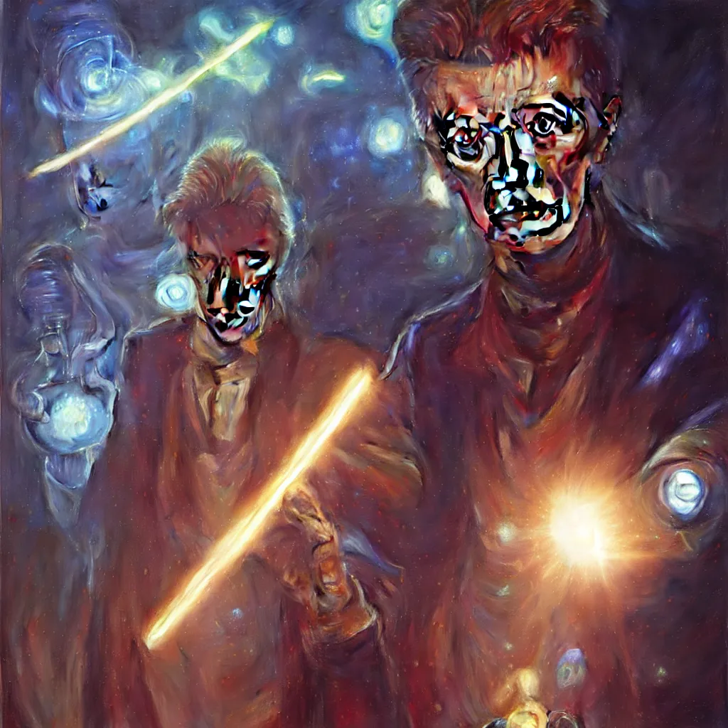 Image similar to david bowie as doctor who, radiant light, caustics, heroic, bright iridescent light, by gaston bussiere, bayard wu, greg rutkowski, maxim verehin