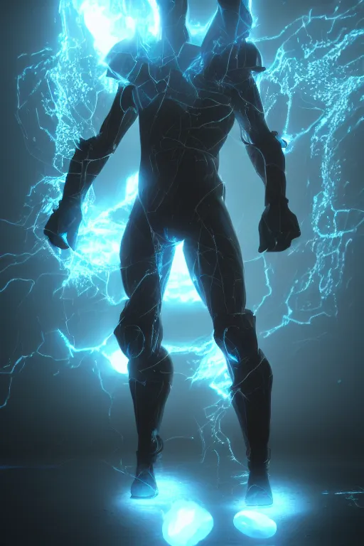 Image similar to electro storm supervillain, character design, radiating energy, mist, fog, photo realistic, octane render, unreal engine, hyper detailed, volumetric lighting