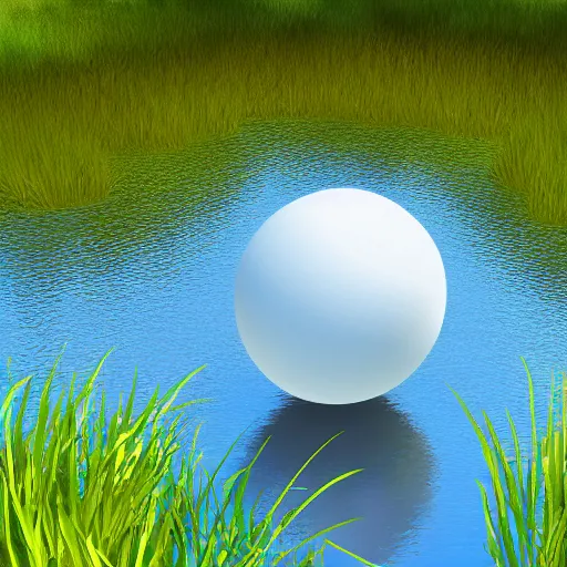 Image similar to a fuzzy orb floating on a pond, calm water, photorealistic, 4 k, detailed