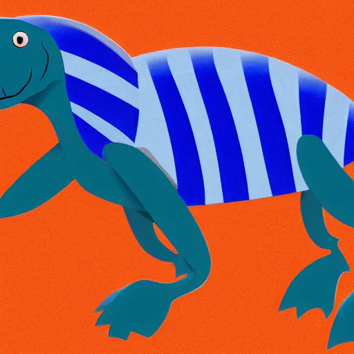 Image similar to a stylized blue t - rex dinosaur with darker blue stripes in an adult cartoon rough style