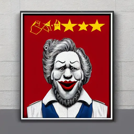 Prompt: communist clown portrait, soviet propaganda style, poster, pitin