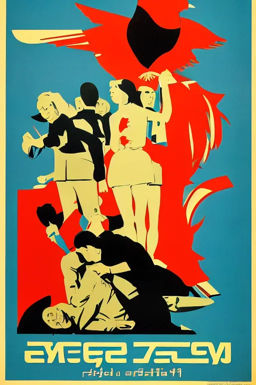 Image similar to twitter, 1 9 6 0 s soviet poster