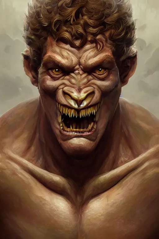 Image similar to portrait of mark zuckerberg as a hulking herculean demon orc bugbear clown, godlike, upper body, fantasy, intricate, elegant, highly detailed, digital painting, artstation, concept art, sharp focus, illustration, art by artgerm and greg rutkowski and alphonse mucha