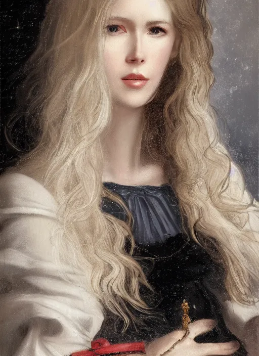 Prompt: portrait of Claudia Schiffer with long hair in baroque art, anime inspired, High Res 8K, hyperdetailed