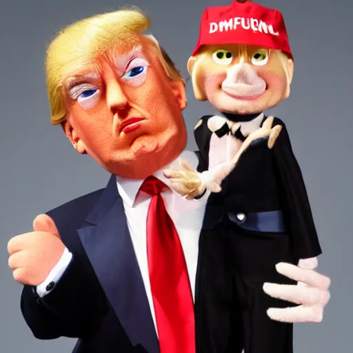 Prompt: donald trump as a ventriloquist dummy, jeff dunham, highly detailed, high quality, high resolution