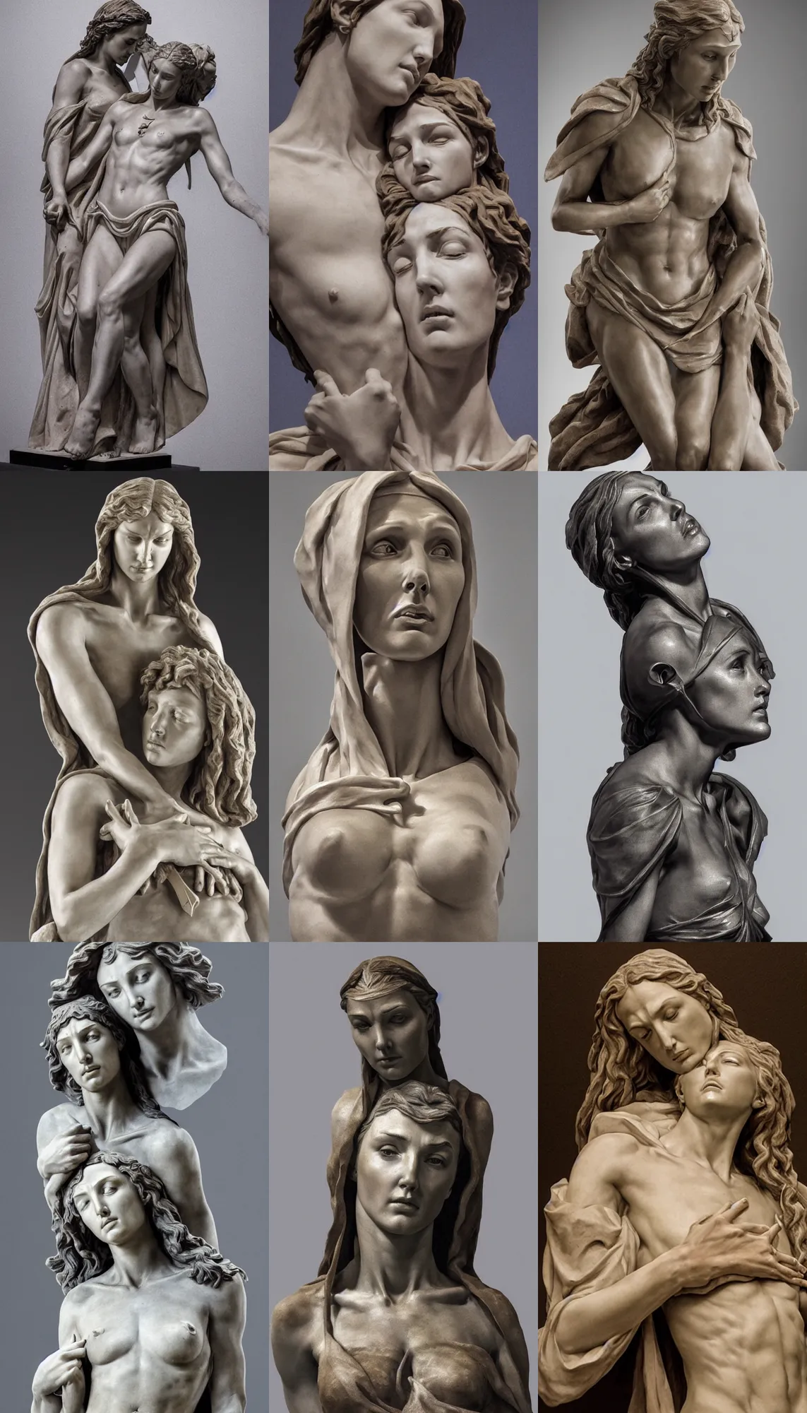 Prompt: bust sculpture of Gal Gadot as pieta, by Michelangelo, photorealism