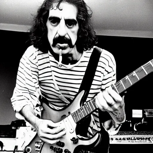 Prompt: Frank Zappa eats a guitar