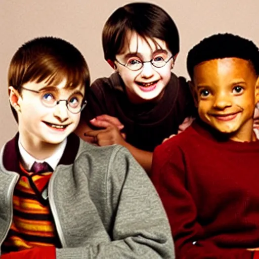 Image similar to Daniel Radcliffe as Harry Potter next to Will Smith in Fresh Prince of Bell Air