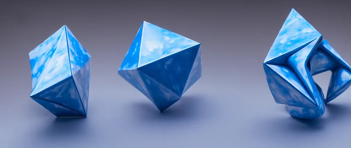 Image similar to hyperrealistic highly detailed Kepler's Platonic solid model impossible object in motion escher dali dramatic blue lighting wide angle hd 8k sharp shallow depth of field