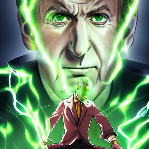 Image similar to portrait of saul goodman as the master of the green lightning, anime fantasy illustration by tomoyuki yamasaki, kyoto studio, madhouse, ufotable, trending on artstation