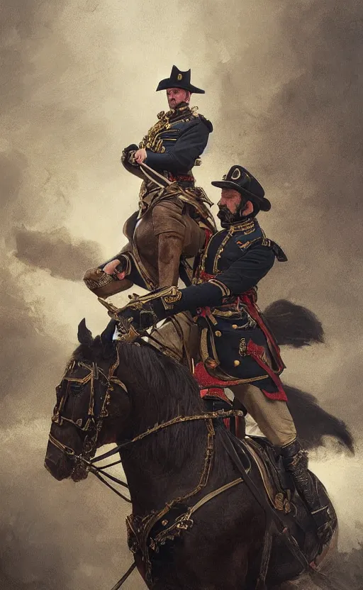 Image similar to portrait of a victorian general on horseback, wearing army uniform, male, detailed face, victorian, highly detailed, cinematic lighting, digital art painting by greg rutkowski