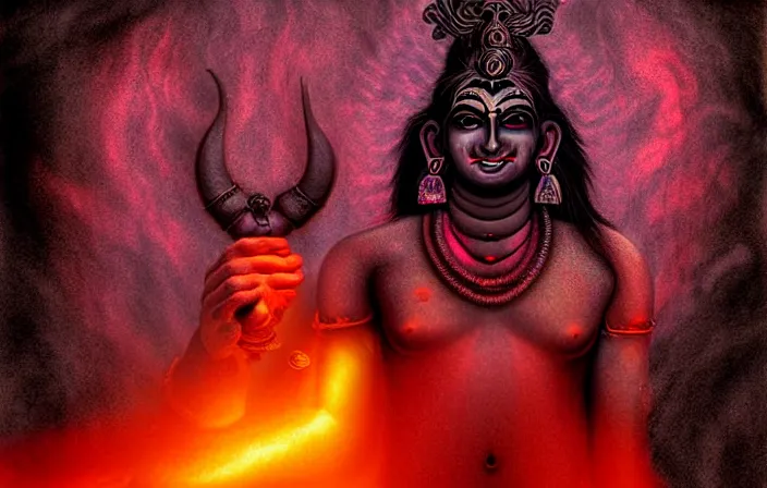 Prompt: dark mythology shiva, psycho stupid fuck it insane, looks like shiva but cant seem to confirm, cinematic lighting, psychedelic photoluminescence experience, various refining methods, micro macro autofocus, ultra definition, award winning photo, to hell with you, devianart craze, photograph taken by michael komarck