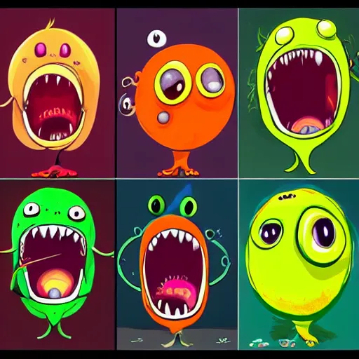 Image similar to a screaming tennis ball monsters, startled surprised face, oh shit face, colorful, digital art, fantasy, magic, chalk, trending on artstation, ultra detailed, professional illustration by basil gogos