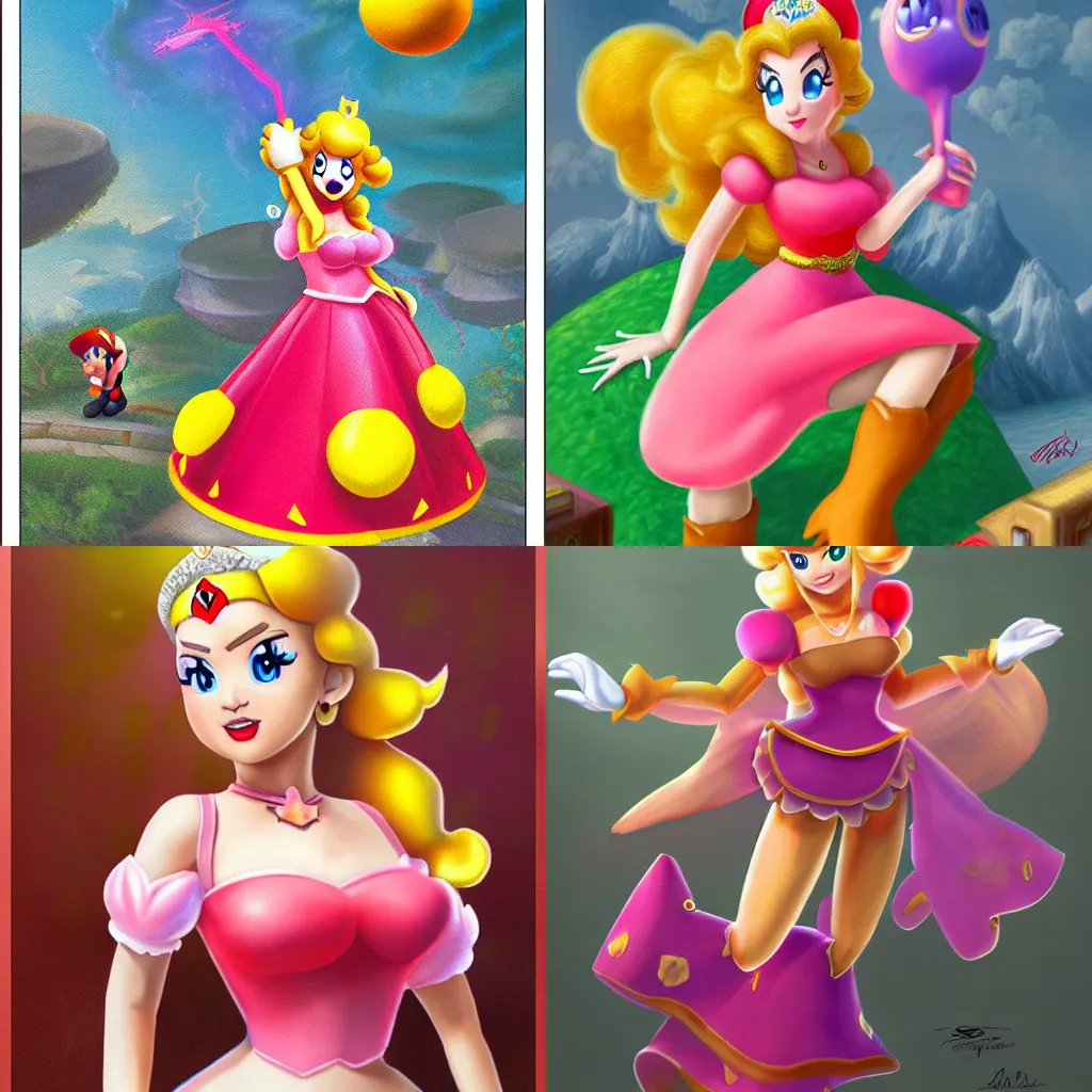 princess peach as super mario, fantasy art, highly, Stable Diffusion