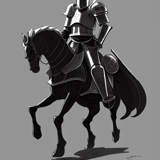 Image similar to illustration of a mounted knight, strong chest, wearing full plate armor, powerful black horse, artstation, detailed cartoon, elegant, digital painting, concept art, smooth, sharp focus, illustration, ghibli, makoto shinkai, don bluth, fujita goro, jean giraud, akihiko yoshida, tom whalen 8 k