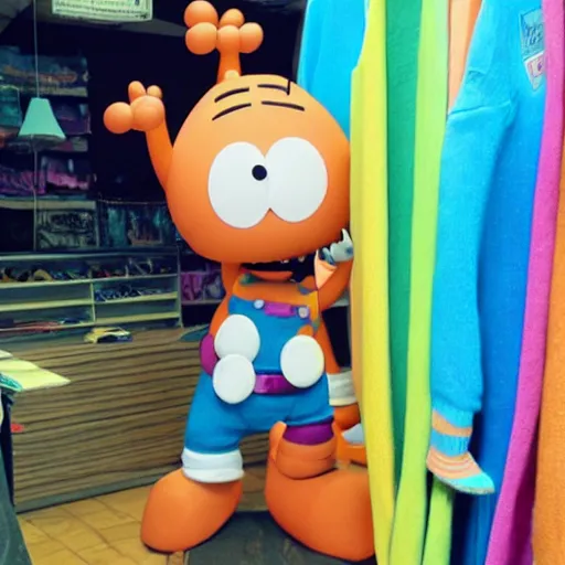 Prompt: gumball watterson trying on new clothes