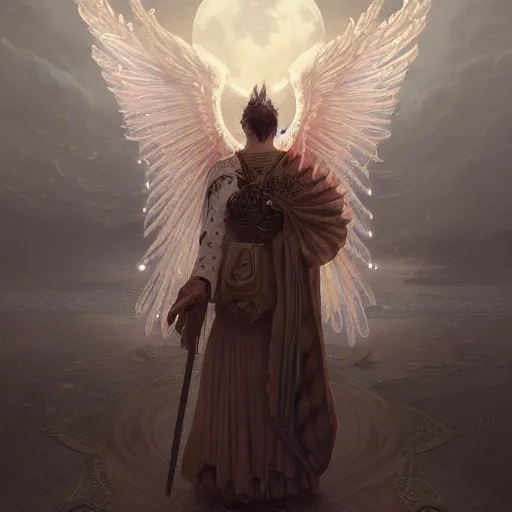Prompt: A beautiful digital painting of a male Seraphim, king, the moon behind her, intricate, cinematic lighting, highly detailed, digital painting, Artstation, concept art, smooth, sharp focus, illustration, art by Tom Bagshaw, Artgerm and Greg Rutkowski