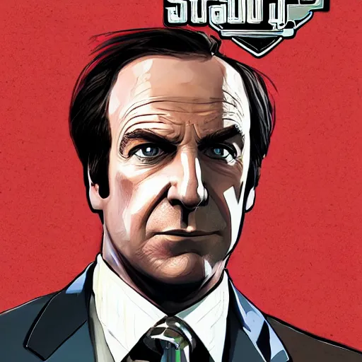 Image similar to saul goodman in GTA V, cover art by stephen Bliss, artstation, no text