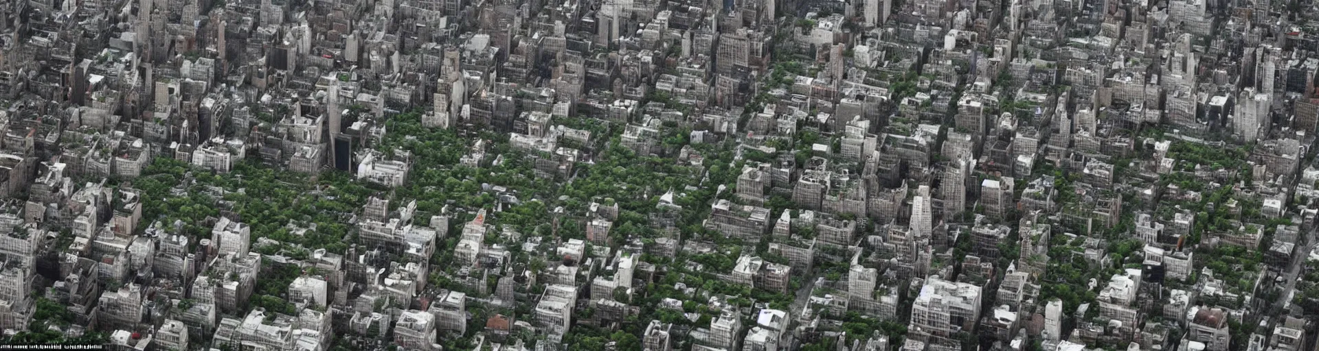 Prompt: apocalyptic city of new york occupied with aliens with trees, plants, grass, vegetation, empty buildings, cars,