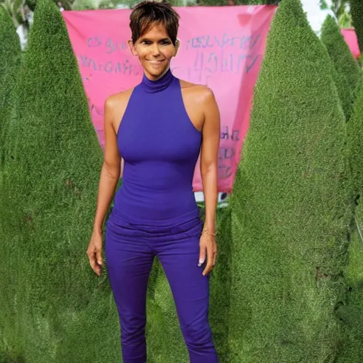 Image similar to halle berry popping out of a giant blueberry