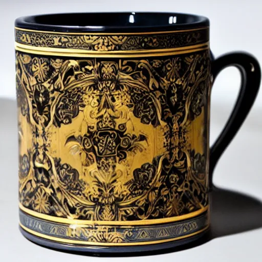 Image similar to The perfect tea mug, artsy baroque architectural design,