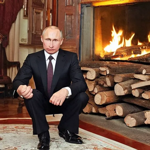 Image similar to vladimir putin in a waistcoat staring at a log fire photograph newspaper award winning