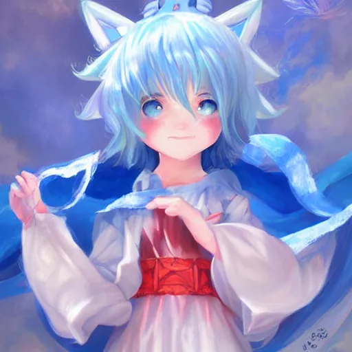 Prompt: cirno from touhou, by ross tran, oil on canvas