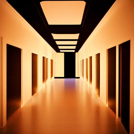 Prompt: a dark and recursive hallway, with a heavenly glow