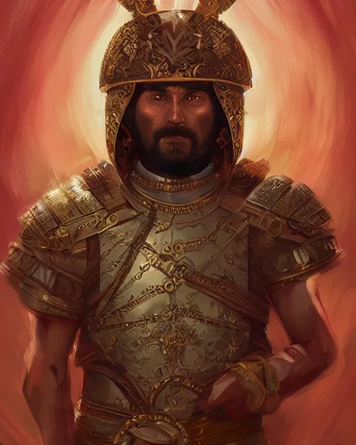 Prompt: illustration of a conquistador wearing ornate armor by anato finnstark and sangsoo jeong, treasure island movie color scheme, symmetric, facial features, portrait, digital painting, trending on artstation, masterpiece