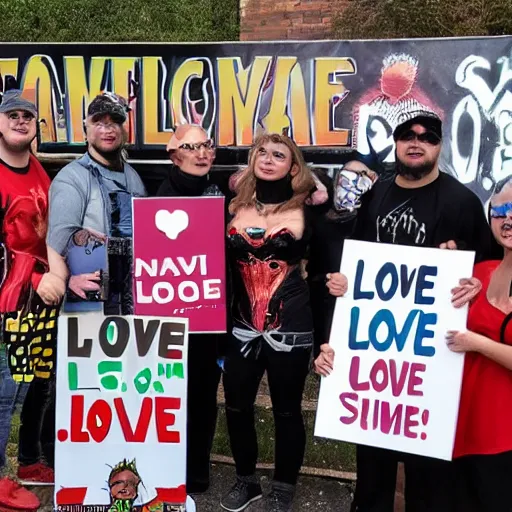 Prompt: a sign that says comicsgate is a love group