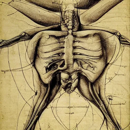 Prompt: !dream infographic anatomical sketch of an alien drawn by Leonardo Da Vinci, highly detailed