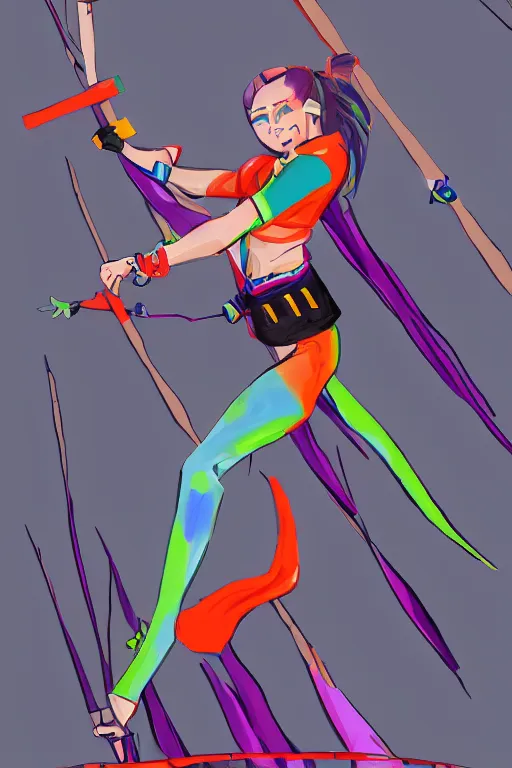 Prompt: female ninja warrior, colorful clothes, wielding short katana, wind in the hair, overcast weather, digital painting, trending on artstation