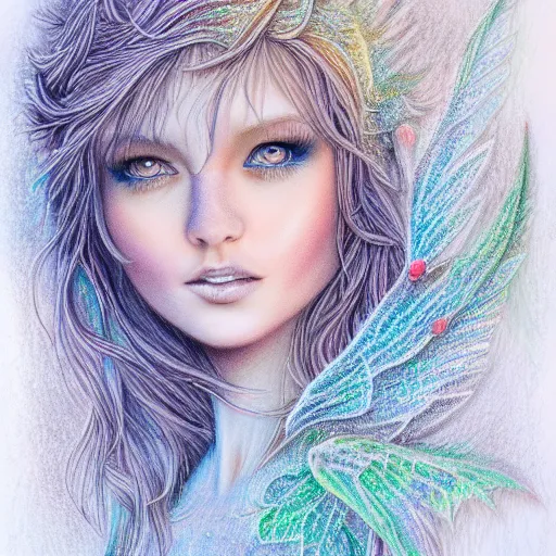 Prompt: Colored pencil art on paper, Frost Fairy, highly detailed, artstation, Caran d'Ache Luminance