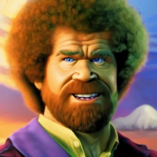 Prompt: Bob Ross as The Incredible Hulk, photorealistic, volumetric clouds, Marvel Universe cinematography movie scene,