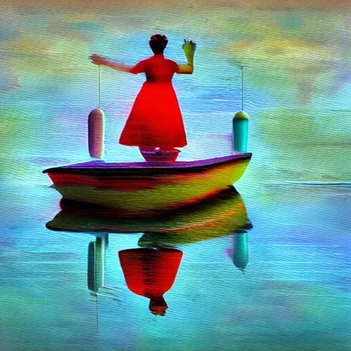 Image similar to a digital alarm clock in a boat, surreal impressionist painting