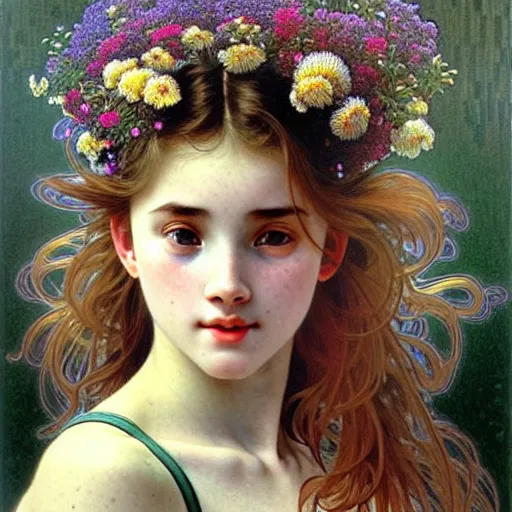 Image similar to student girl, ultra detailed painting at 1 6 k resolution and epic visuals. epically beautiful image. amazing effect, image looks crazily crisp as far as it's visual fidelity goes, absolutely outstanding. vivid clarity. ultra. iridescent. mind - breaking. mega - beautiful pencil shadowing. beautiful face. ultra high definition, alphonse mucha and artgerm